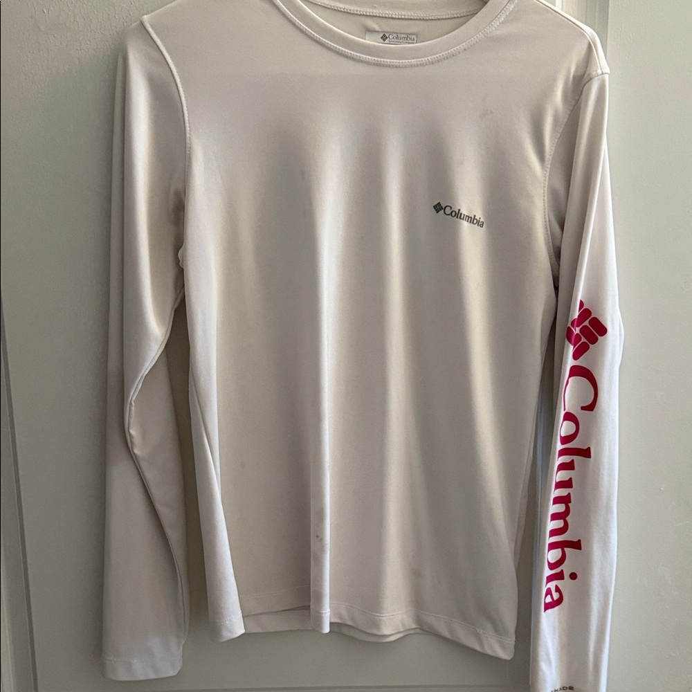 Columbia PINK & White Long Sleeve with Red Logo